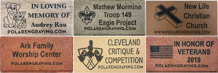 Engraved Brick samples Polar Engraving