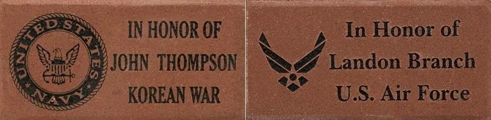 Memorial brick with in honor of inscription, symbol and name