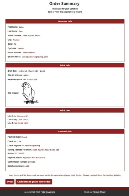Order summary and order receipt Order summary and order receipt