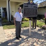 John Bowker at sign. Sun City Association Community Center, FL Engraved Brick Pavers